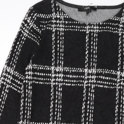 Next Womens Black Plaid Polyester Jumper Dress Size 8 Round Neck Pullover