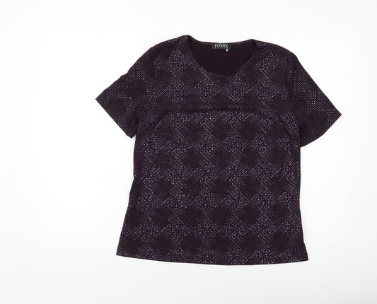 Fosby Womens Purple Geometric Polyester Basic T-Shirt Size 14 Round Neck
