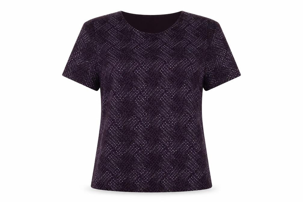 Fosby Womens Purple Geometric Polyester Basic T-Shirt Size 14 Round Neck