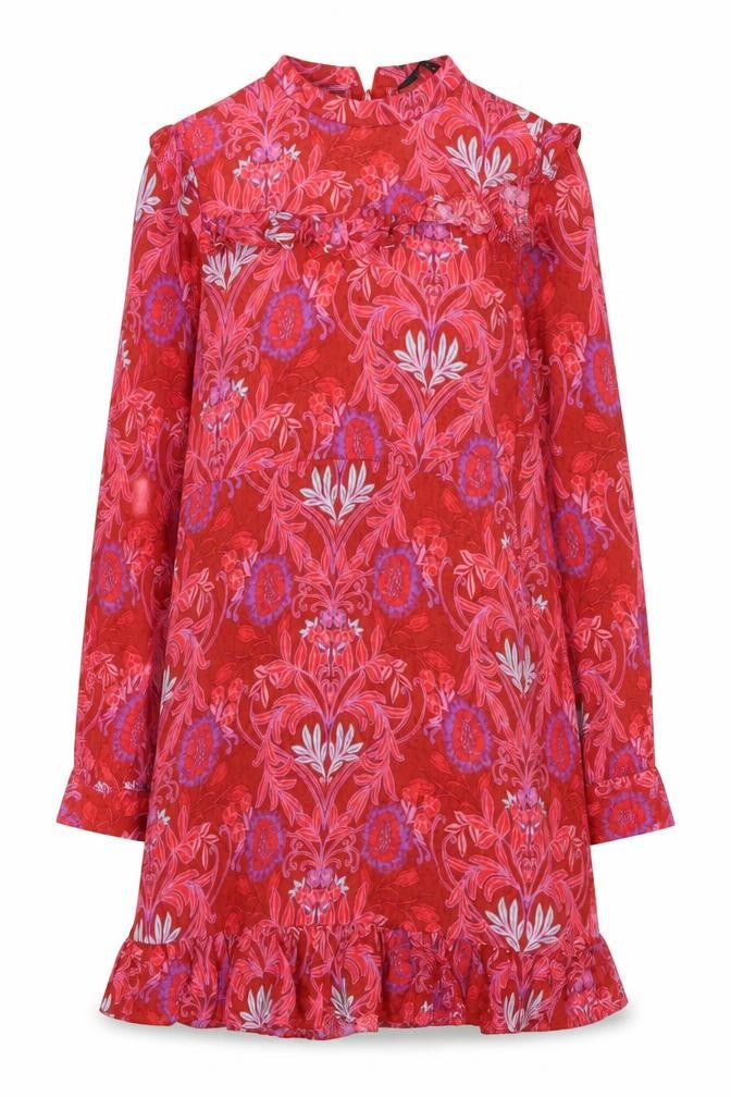 Zara Womens Red Geometric Polyester A-Line Size S Mock Neck Zip