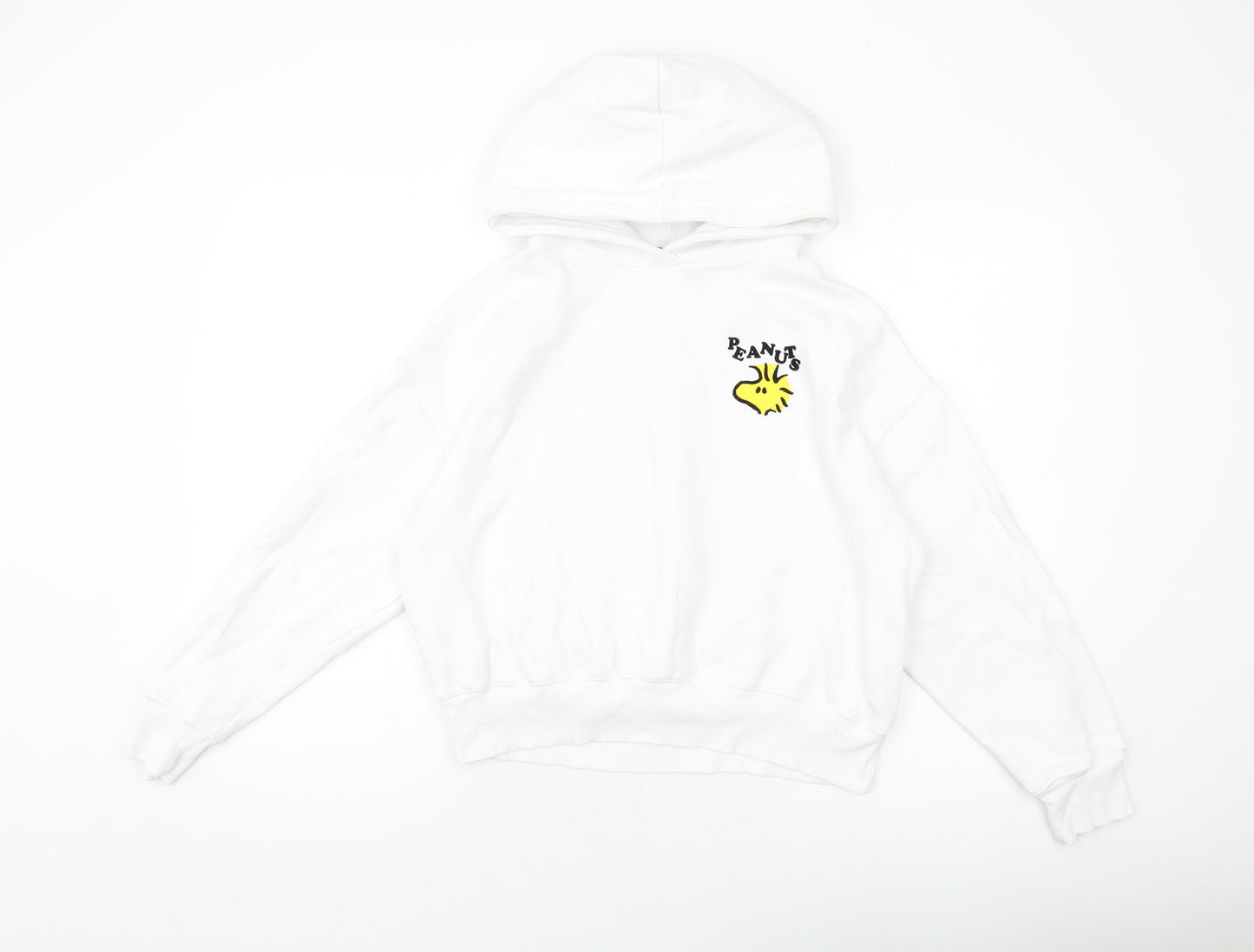 Zara Womens White Cotton Pullover Hoodie Size S Pullover