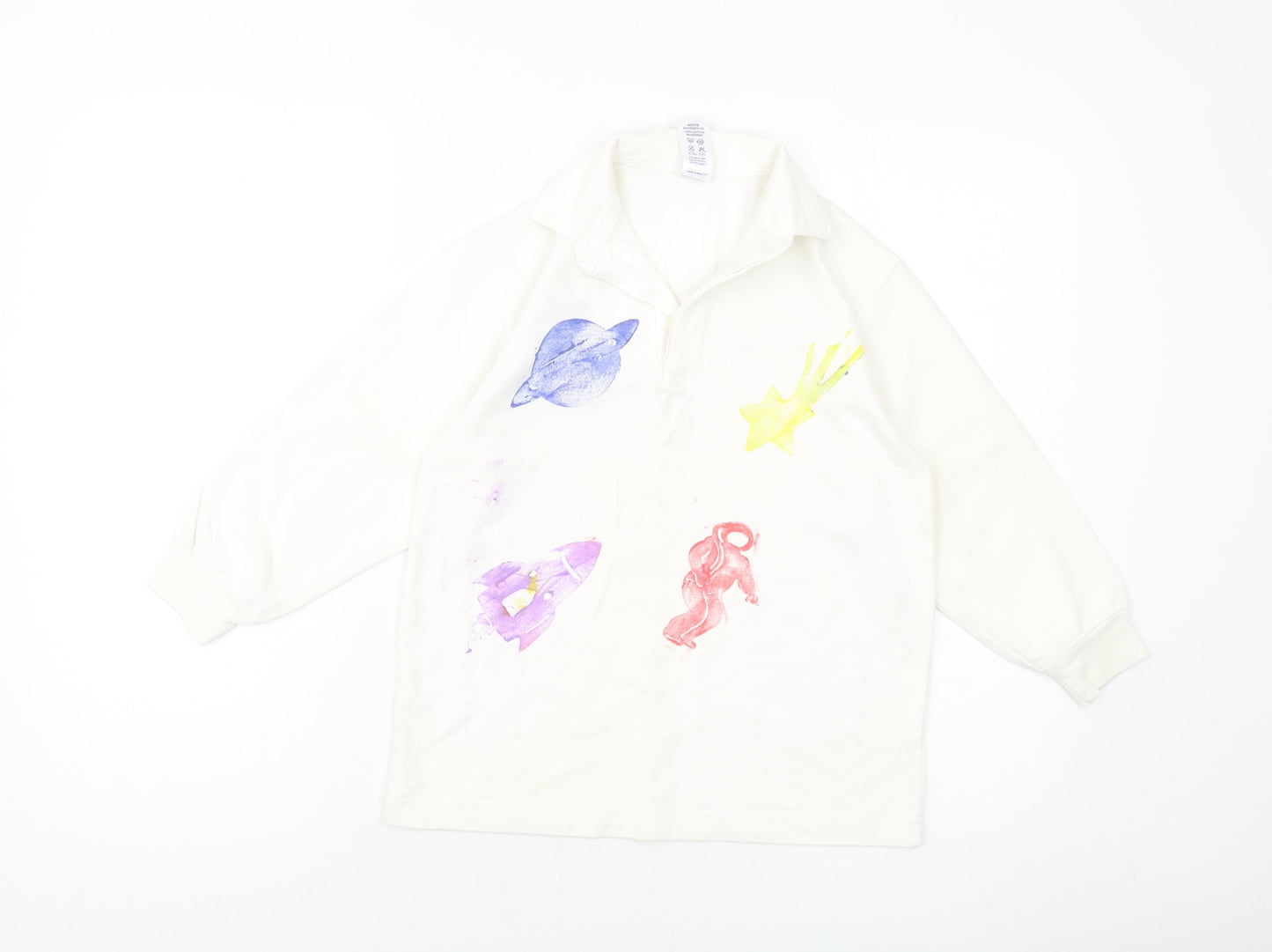 BHS Boys Ivory Cotton Pullover Sweatshirt Size 7-8 Years Button