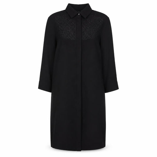 Warehouse Womens Black Polyester Shirt Dress Size 8 Collared Button - Lace Detail