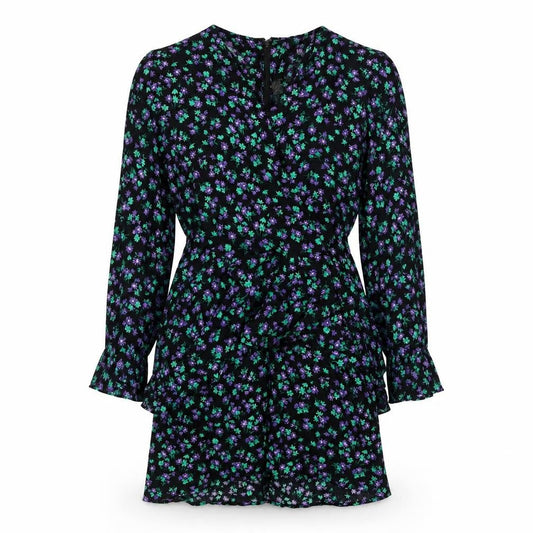 Rabbit JR Womens Black Floral Viscose Mini Size 10 V-Neck Zip - Peplum Frill Vintage