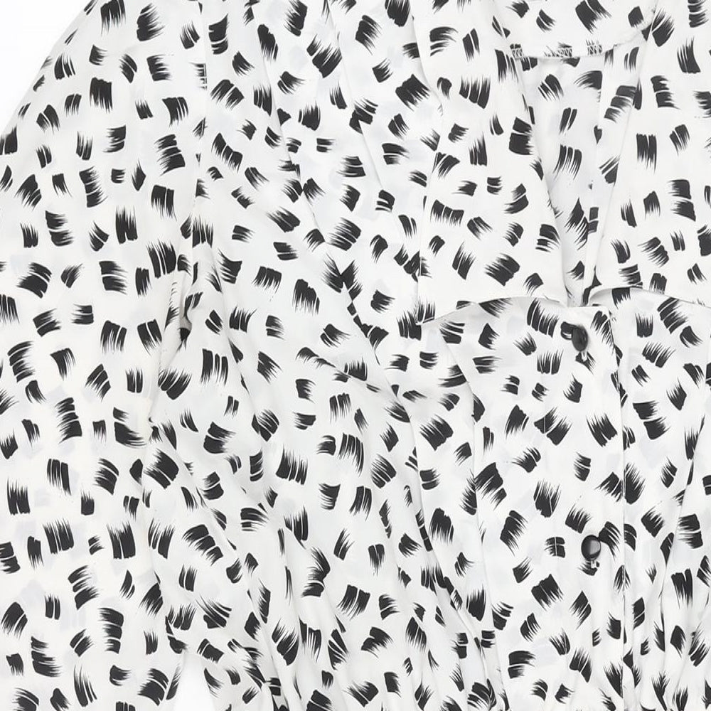 Parigi Womens White Geometric Polyester Shift Size 14 V-Neck Pullover - Vintage Collared