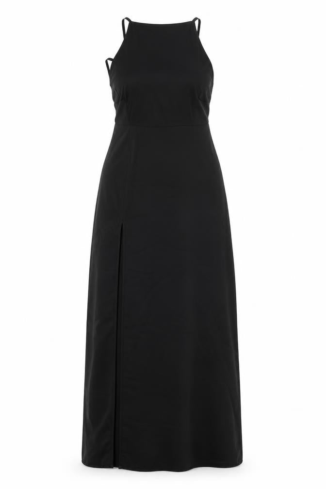 PRETTYLITTLETHING Womens Black Polyester Maxi Size 8 Square Neck Zip - Backless Tie