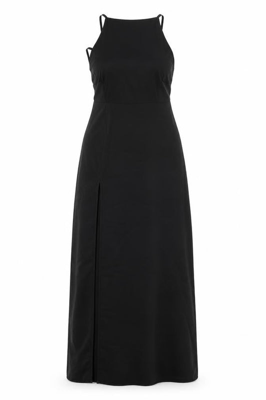 PRETTYLITTLETHING Womens Black Polyester Maxi Size 8 Square Neck Zip - Backless Tie