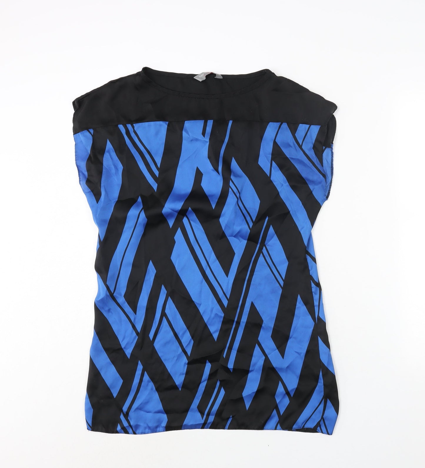 Dorothy Perkins Womens Blue Geometric Polyester Basic Blouse Size 10 Round Neck