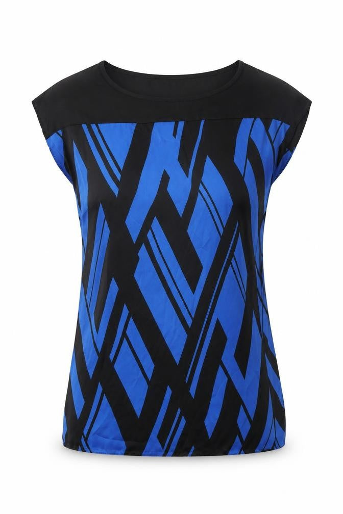 Dorothy Perkins Womens Blue Geometric Polyester Basic Blouse Size 10 Round Neck