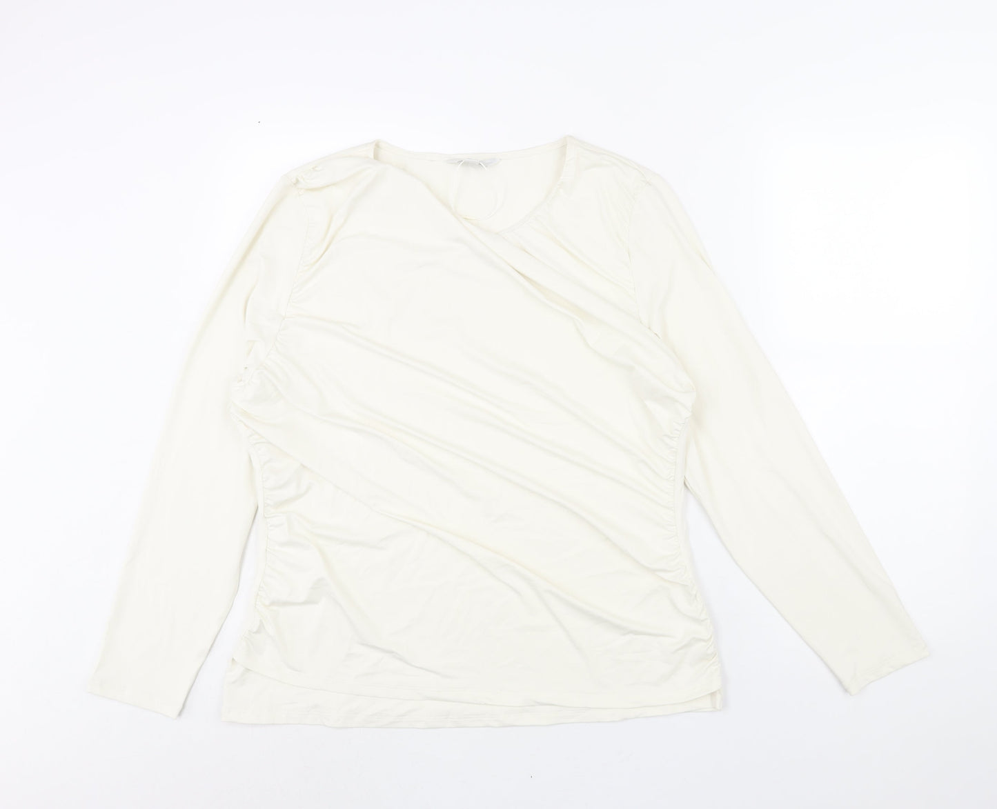 Marks and Spencer Womens Ivory Polyester Basic Blouse Size 20 Round Neck - Rouched