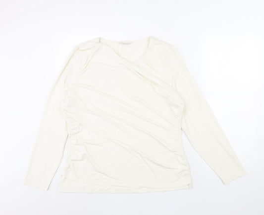 Marks and Spencer Womens Ivory Polyester Basic Blouse Size 20 Round Neck - Rouched