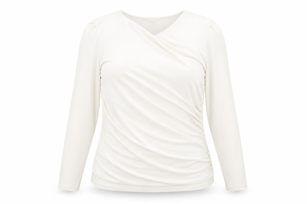 Marks & Spencer Womens Ivory Polyester Basic Blouse Size 20 Round Neck - Rouched