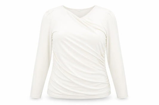 Marks and Spencer Womens Ivory Polyester Basic Blouse Size 20 Round Neck - Rouched