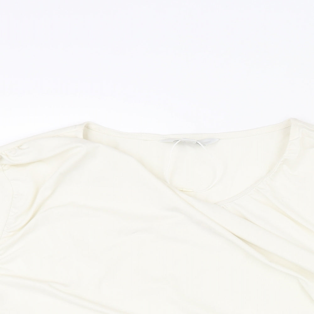 Marks and Spencer Womens Ivory Polyester Basic Blouse Size 20 Round Neck - Rouched