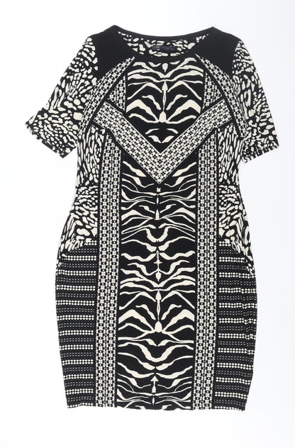 Marks & Spencer Womens Black Geometric Polyester Bodycon Size 14 Round Neck Pullover