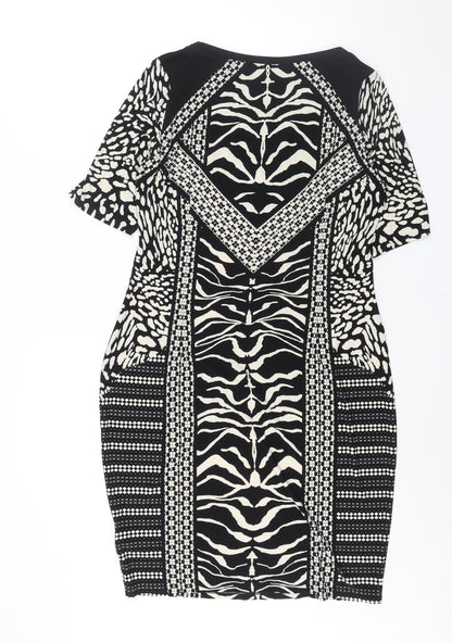 Marks & Spencer Womens Black Geometric Polyester Bodycon Size 14 Round Neck Pullover