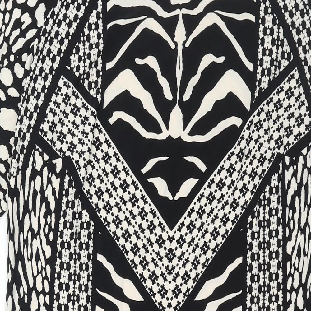 Marks and Womens Black Geometric Polyester Bodycon Size 14 Round Neck Pullover