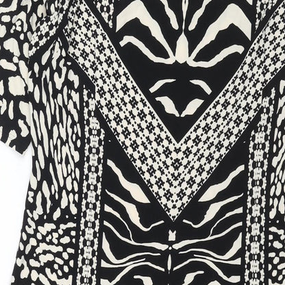 Marks & Spencer Womens Black Geometric Polyester Bodycon Size 14 Round Neck Pullover