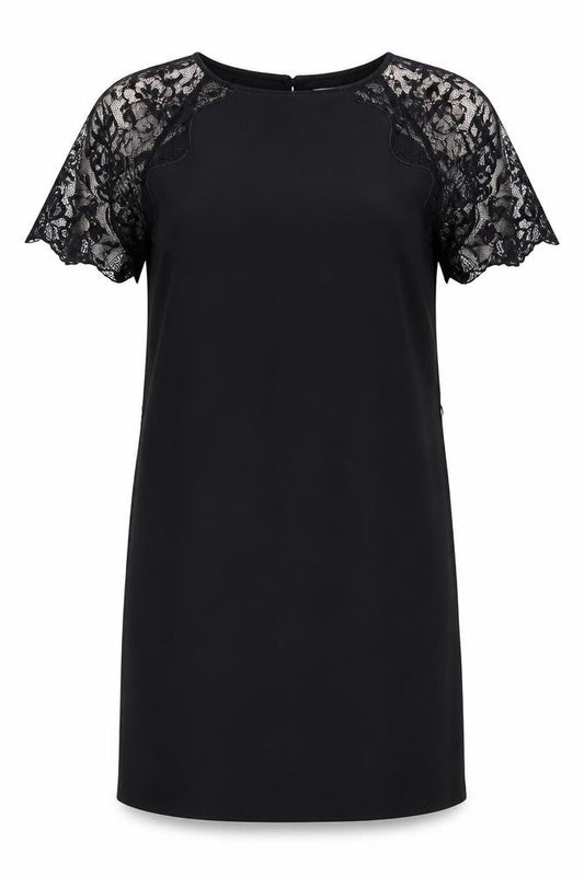 H&M Womens Black Polyester Shift Size 10 Round Neck Button - Lace Sleeve