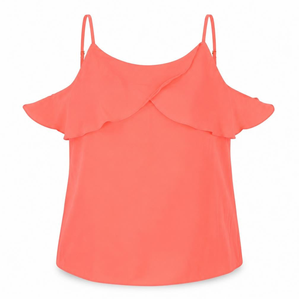 Miss Selfridge Womens Pink Polyester Camisole Blouse Size 14 Scoop Neck - Frill Neon