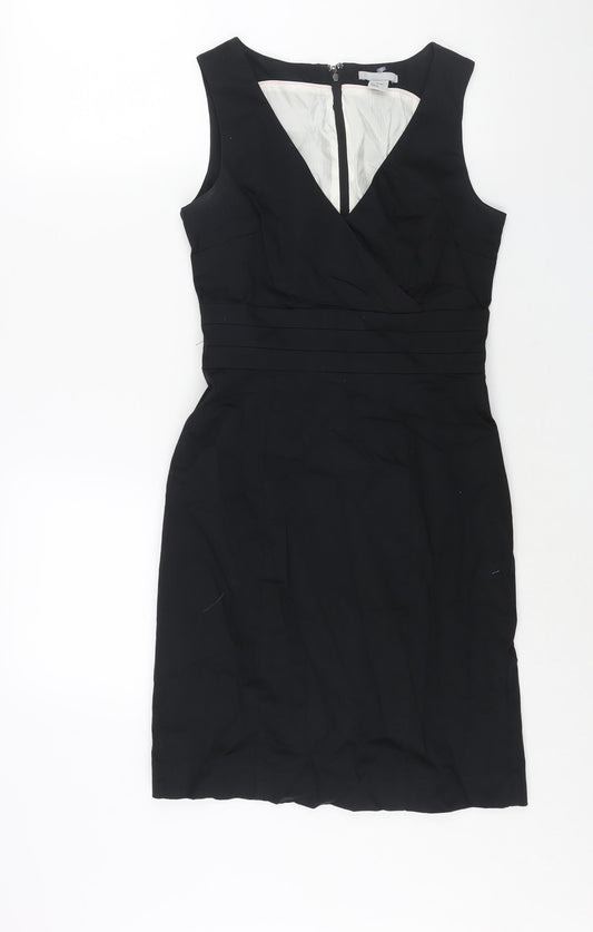 H&M Womens Black Cotton Shift Size 6 V-Neck Zip