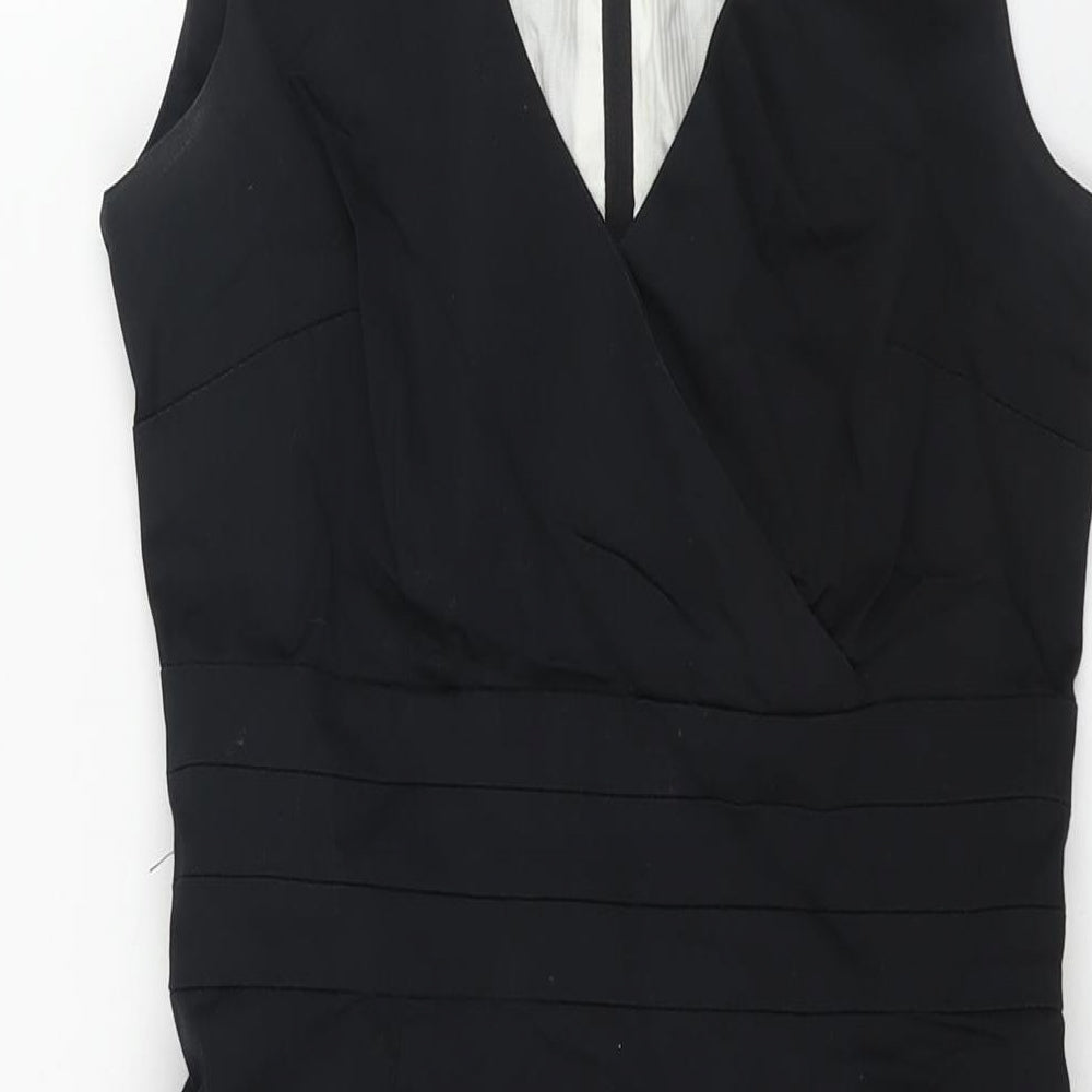 H&M Womens Black Cotton Shift Size 6 V-Neck Zip