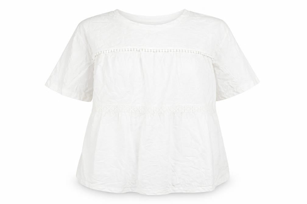Marks & Spencer Womens White Cotton Basic Blouse Size 18 Round Neck - Lace Detail