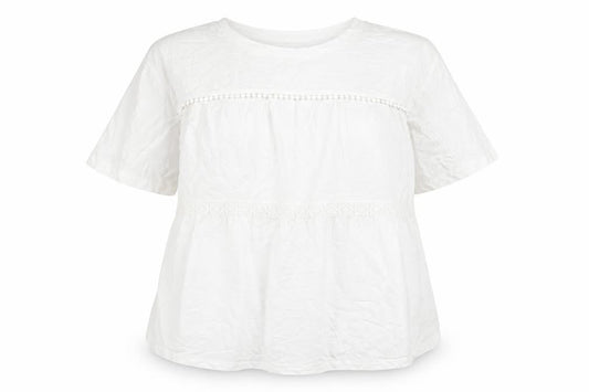 Marks and Spencer Womens White Cotton Basic Blouse Size 18 Round Neck - Lace Detail
