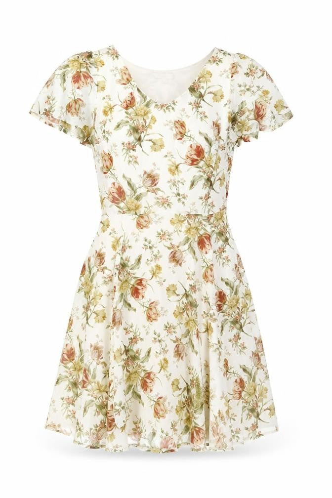Marisa & Marie Womens Beige Floral Polyester A-Line Size S V-Neck Zip