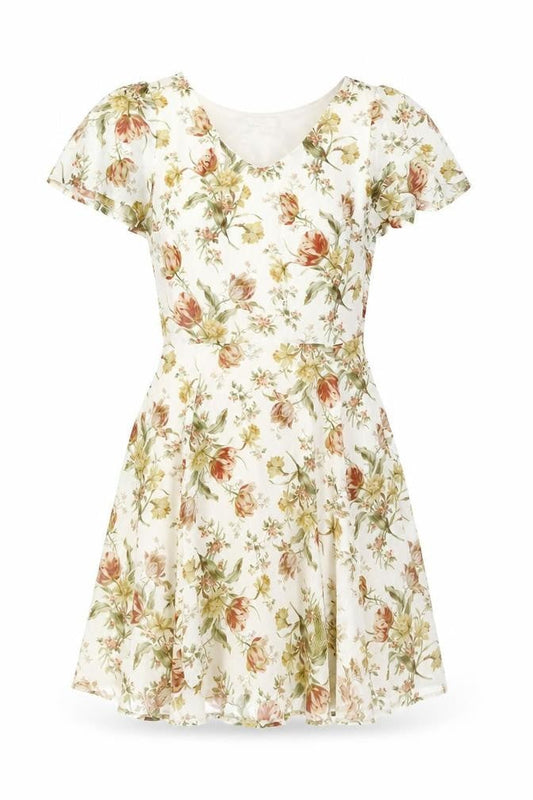 Marisa & Marie Womens Beige Floral Polyester A-Line Size S V-Neck Zip