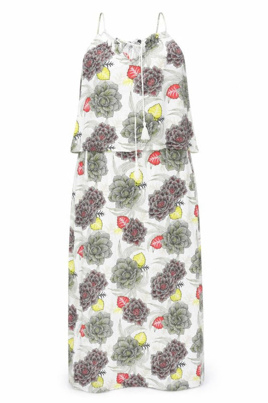 Next Womens Multicoloured Floral Cotton Maxi Size 14 Round Neck Tie - Side Slits Tassle