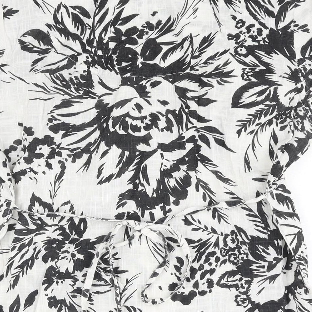 Per Una Womens White Floral Cotton Basic Blouse Size 12 Scoop Neck