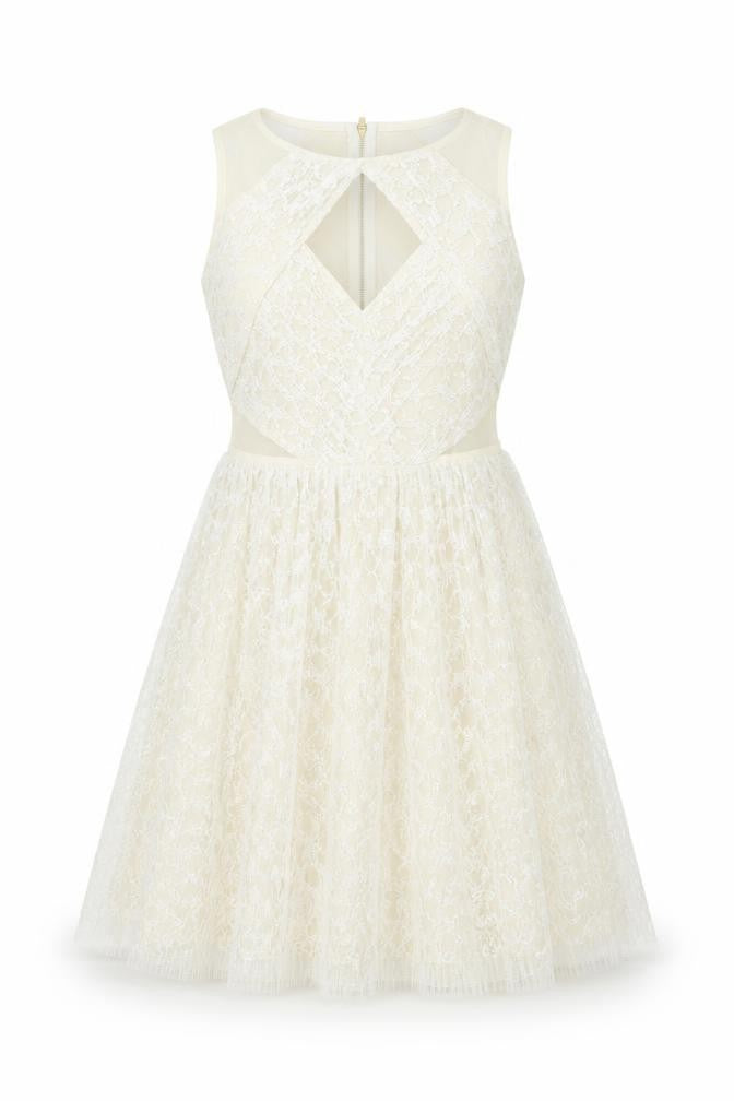 River Island Womens Ivory Polyester Fit & Flare Size 10 Round Neck Zip - Panelled