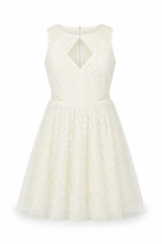 River Island Womens Ivory Polyester Fit & Flare Size 10 Round Neck Zip - Panelled