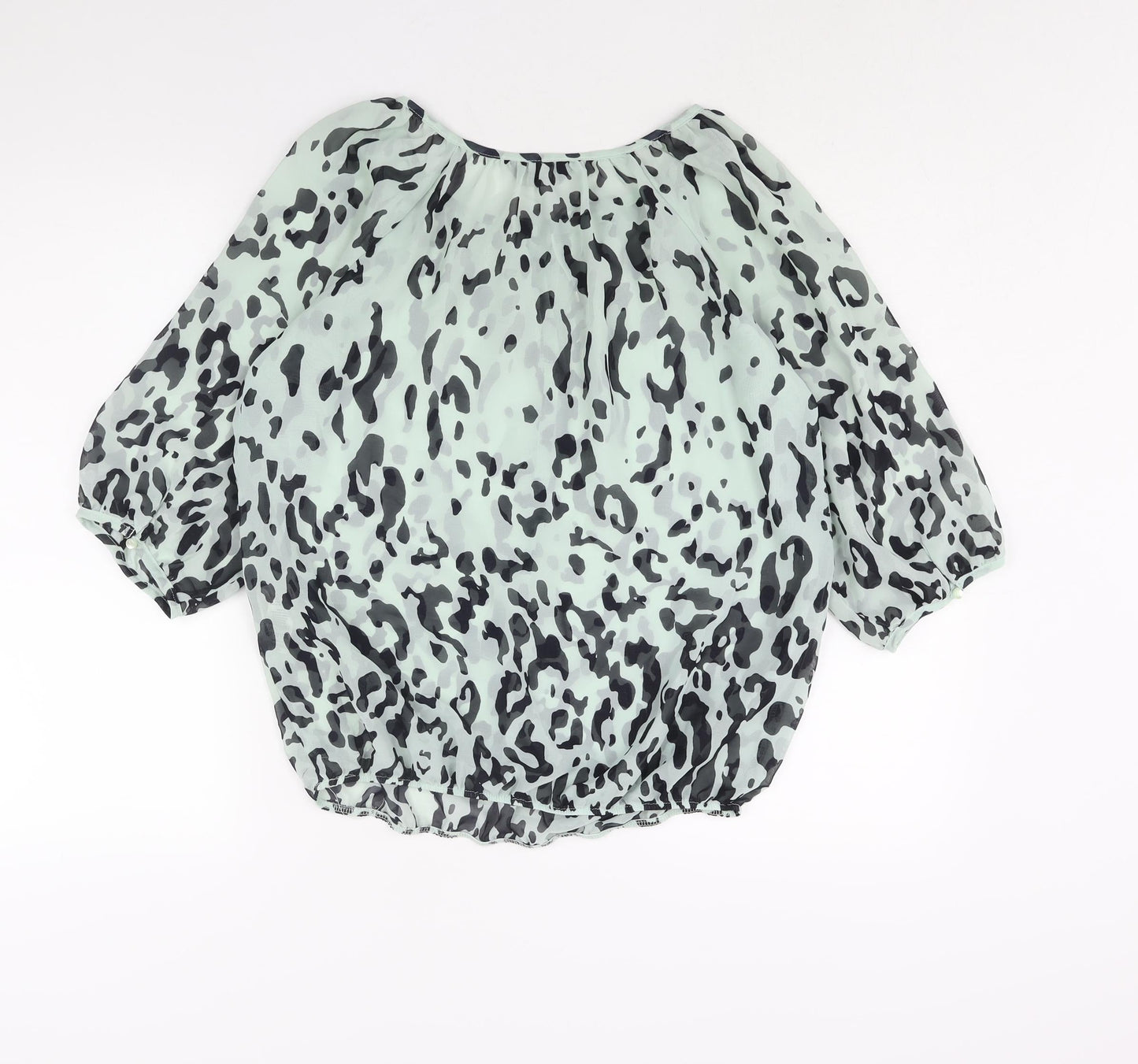 Dorothy Perkins Womens Blue Animal Print Polyester Basic Blouse Size 12 Round Neck - Leopard Print Semi Sheer Tie