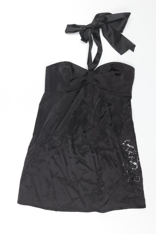 Pure Womens Black Polyester A-Line Size 12 Halter Zip - Floral Sequin