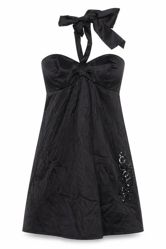 Pure Womens Black Polyester A-Line Size 12 Halter Zip - Floral Sequin