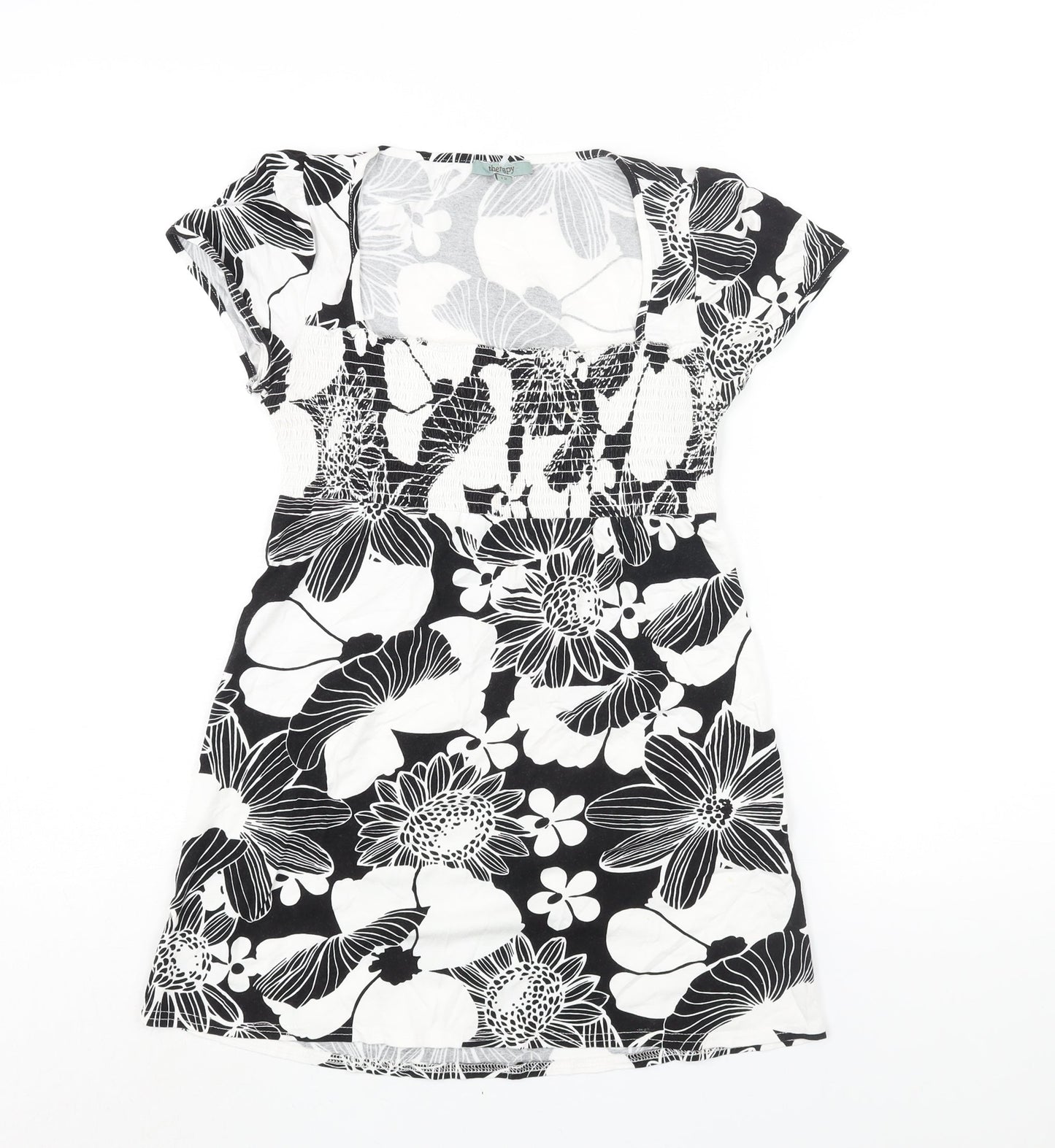 Therapy Womens Black Floral Viscose A-Line Size 12 Square Neck Pullover