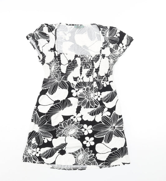 Therapy Womens Black Floral Viscose A-Line Size 12 Square Neck Pullover