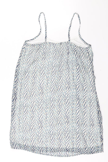 Back view of Only women’s blue geometric polyester tank dress, size UK 8, scoop neck pullover
