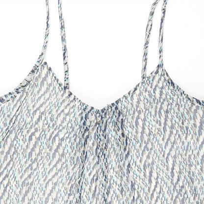 Close-up detail of Only women’s blue geometric polyester tank dress, size UK 8, scoop neck pullover