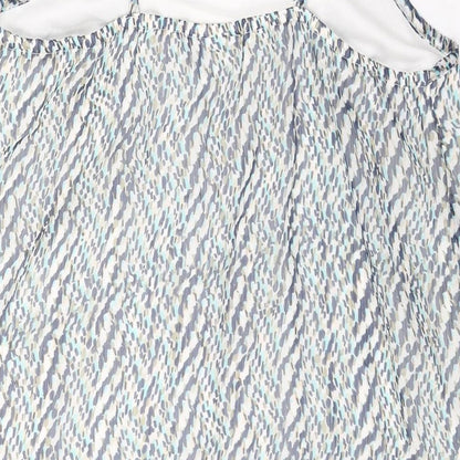 Brand and care label for Only women’s blue geometric polyester tank dress, size UK 8, scoop neck pullover