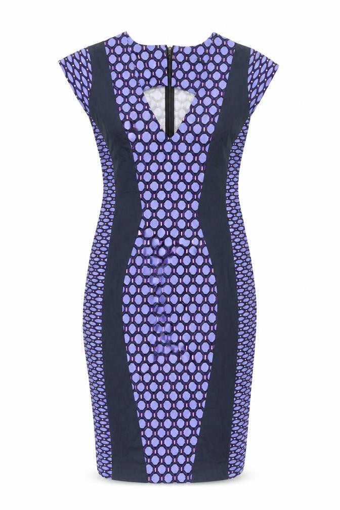French Connection Womens Purple Geometric Cotton Pencil Dress Size 12 V-Neck Zip