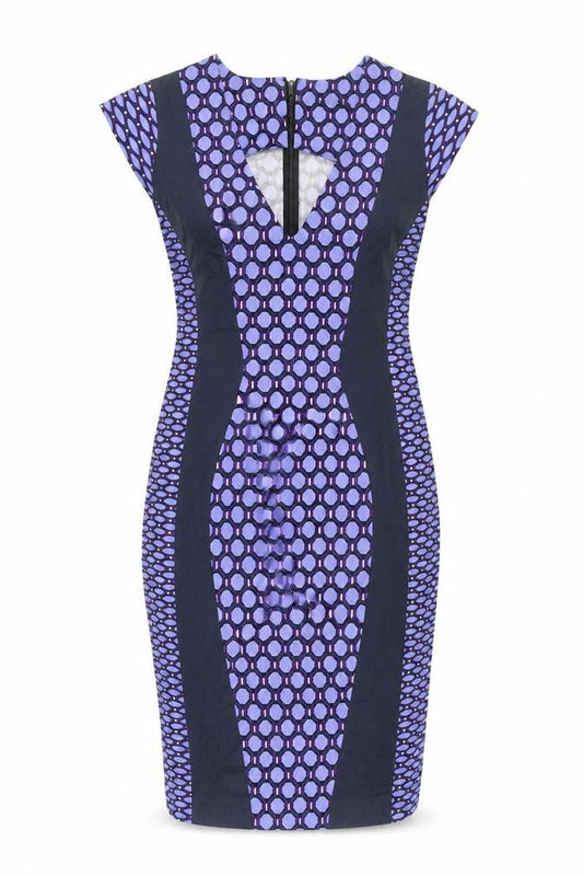 French Connection Womens Purple Geometric Cotton Pencil Dress Size 12 V-Neck Zip