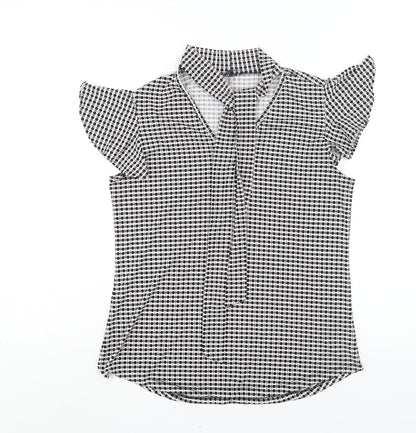 Adrianna Papell Womens Black Geometric Polyester Basic Blouse Size S Mock Neck
