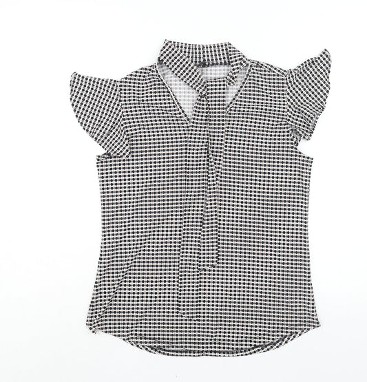 Adrianna Papell Womens Black Geometric Polyester Basic Blouse Size S Mock Neck