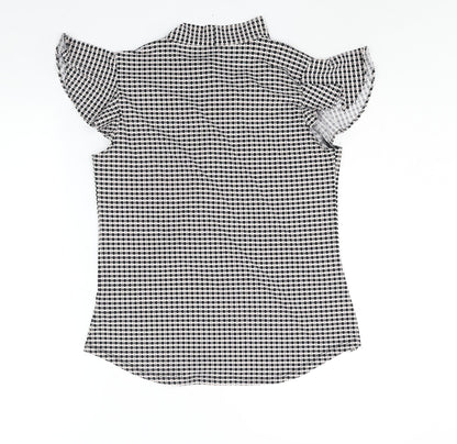 Adrianna Papell Womens Black Geometric Polyester Basic Blouse Size S Mock Neck