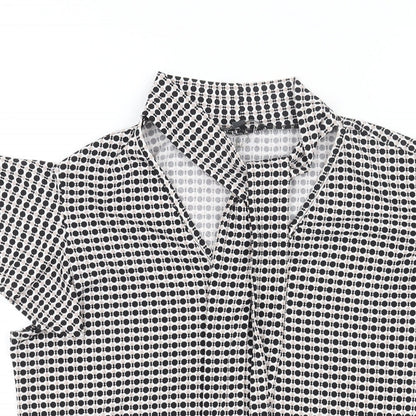 Adrianna Papell Womens Black Geometric Polyester Basic Blouse Size S Mock Neck