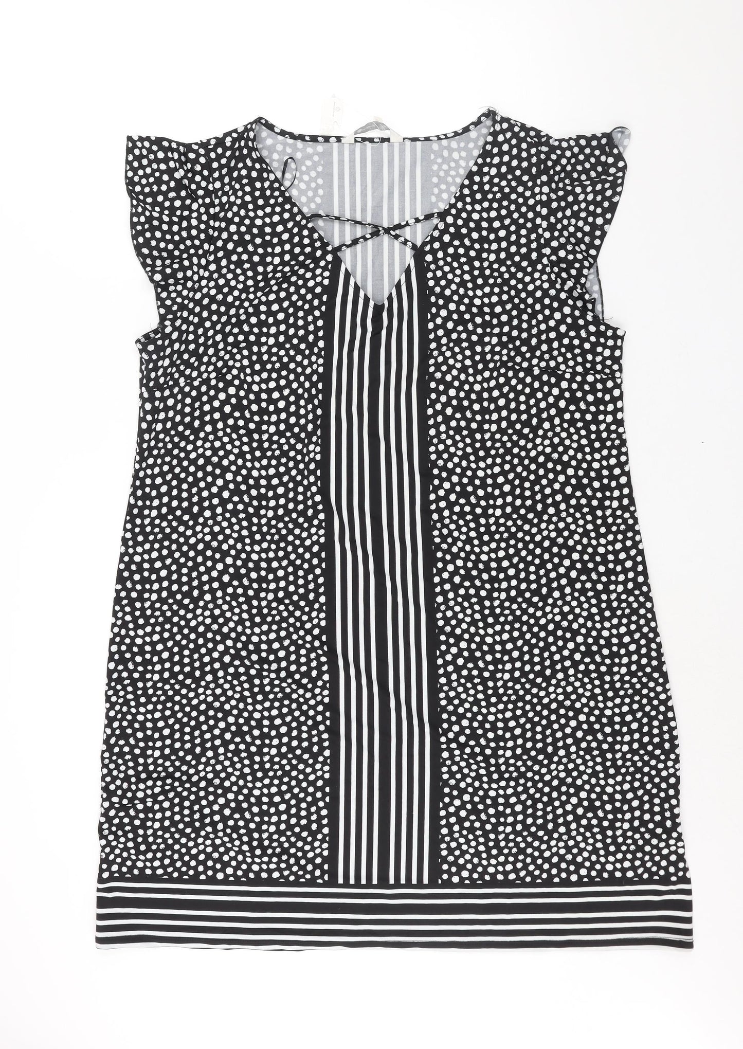 B Collection Womens Black Geometric Polyester Shift Size 18 V-Neck Pullover - Crossover Strap