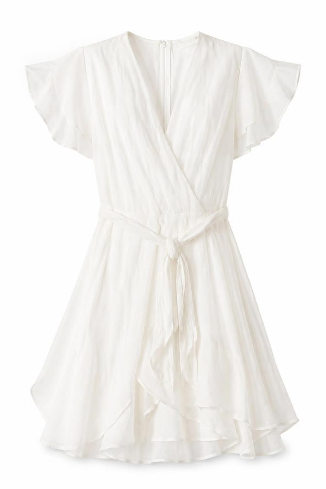 Bacio Womens White Viscose A-Line Size S V-Neck Zip - Frill Belted